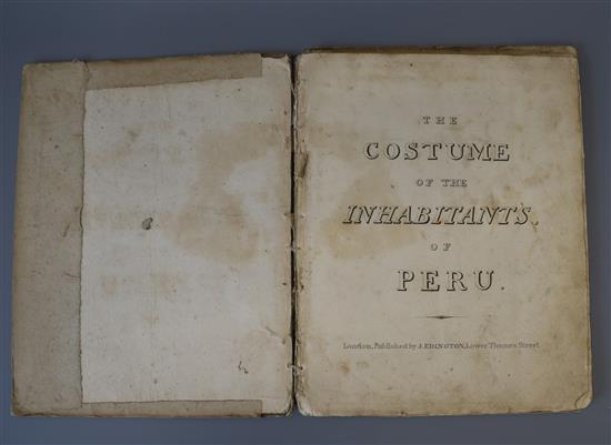 The Costume of the Inhabitants of Peru, qto, quarter cloth with paper covered boards, with 16 (of 19) aquatints, most plates loose, fro